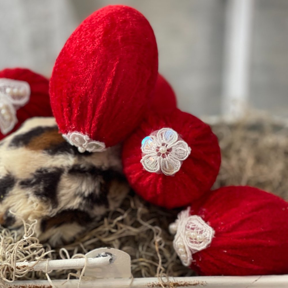 Easter Egg Set 6, Vase Filler, Velvet Eggs, Spring Decorations, Leopard Print